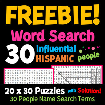 Preview of Hispanic Heritage Month Word Search 30 Influential Hispanic people. Freebie!