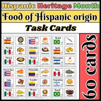 Preview of Hispanic Heritage Month/Food of Hispanic origin Matching Task Cards