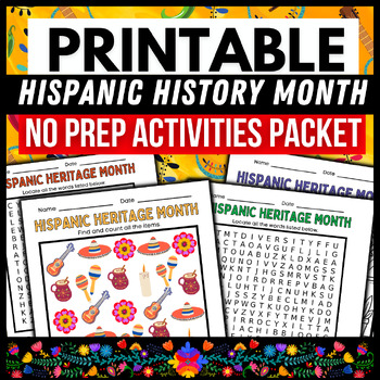 Preview of Hispanic Heritage Month Fun Activities Packet → No Prep / Printable Worksheets