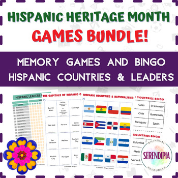 Preview of Hispanic Heritage Month GAMES BUNDLE || MEMORY GAMES + BINGO | Hispanic leaders