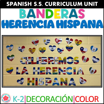 Preview of Hispanic Heritage Month Herencia Hispana Banderas con nombres en español