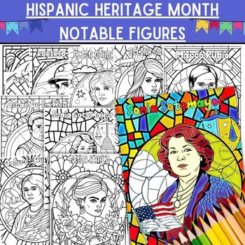 Preview of Hispanic Heritage Month Historical Figures Coloring Pages