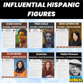 Hispanic Heritage Month Influential Figures Reading Comprehension Mega ...