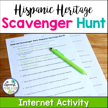 Preview of Hispanic Heritage Month Internet Scavenger Hunt