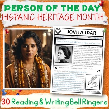 Preview of Hispanic Heritage Month Latinx Person of the Day Bell Ringers ELA Activity Pack