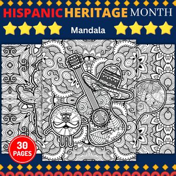 Preview of Hispanic Heritage Month Mandala Coloring Pages Sheets - Fun September Activities