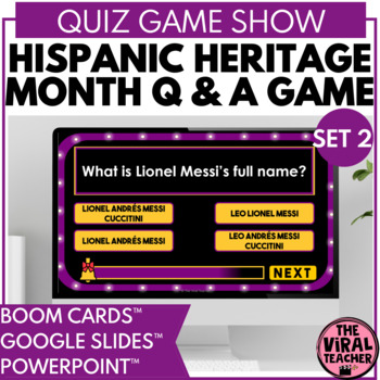 Preview of Hispanic Heritage Month Multiple Choice Quiz Game Show for PowerPoint™ set 2