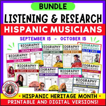 Preview of Hispanic Heritage Music Appreciation Activities & Research Project Worksheets