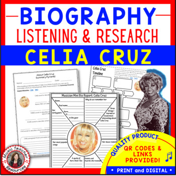Preview of Women's History Month Music Activities and Bulletin Board Posters - CELIA CRUZ