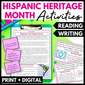 Preview of Hispanic Heritage Month Nonfiction Reading Passage Questions Writing Prompts