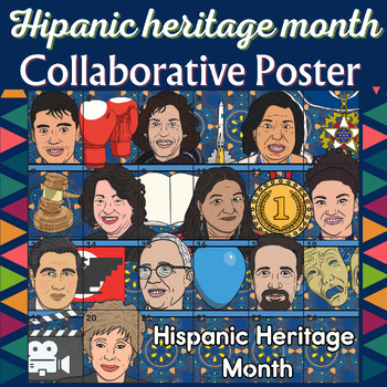 Preview of Hispanic Heritage Month Notable People Collaborative Poster Art Coloring Pages