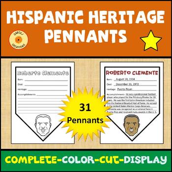 Preview of Hispanic Heritage Month Pennants Influential People Research Project and Display