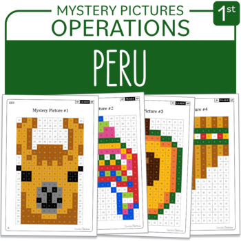 Preview of Hispanic Heritage Month Peru Mystery Pictures Grade 1 Additions Subtractions