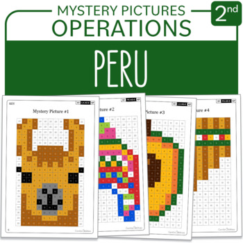 Preview of Hispanic Heritage Month Peru Mystery Pictures Grade 2 Additions Subtractions