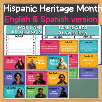 Preview of Hispanic Heritage Month Posters of Inspirational People & Quote - Task Cards