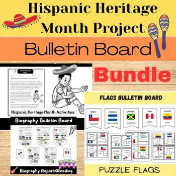 Preview of Hispanic Heritage Month Project Bulletin Board Reading Comprehension Bundle