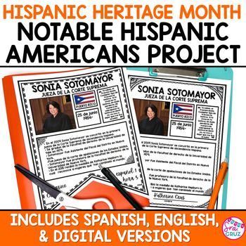 Preview of Hispanic Heritage Month Project Research Poster Spanish English + Digital Option