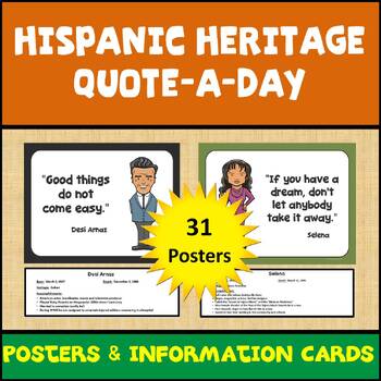 Preview of Hispanic Heritage Month Quote A Day Posters and Information Cards