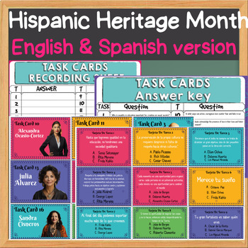 Preview of Hispanic Heritage Month Quote Task Cards - Trivia Game