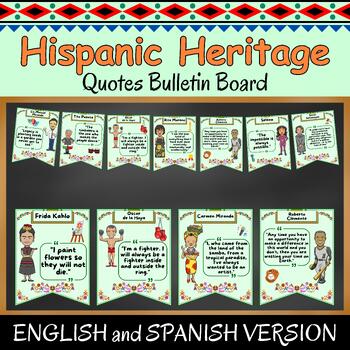 Preview of Hispanic Heritage Month Quotes Bulletin Board English and Spanish Version