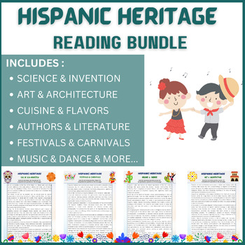Preview of Hispanic Heritage Month Reading Comprehension Worksheets Bundle