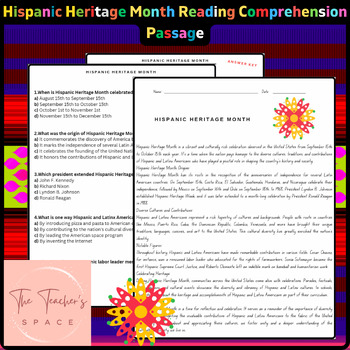 Preview of Hispanic Heritage Month Reading Comprehension Passage