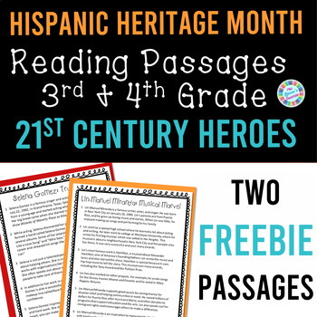 Preview of Hispanic Heritage Month Reading Comprehension Passages FREEBIE 3rd & 4th Grade