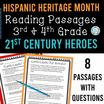 Preview of Hispanic Heritage Month Reading Comprehension Passages & Questions 3rd 4th Grade
