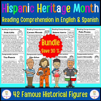 Preview of Hispanic Heritage Month Reading Comprehension in English & Spanish