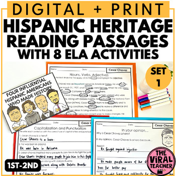 Preview of Hispanic Heritage Month Reading Passages and ELA Activities set 1