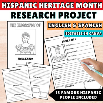 Preview of Hispanic Heritage Month Research Project Biography - 15 Famous People En/Spanish