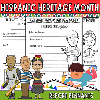 Preview of Hispanic Heritage Month Research Report Pennants | figures bulletin board ideas