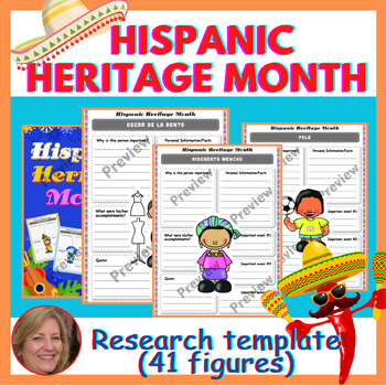 Preview of Hispanic Heritage Month Research Template - Bulletin Board (41 figures)