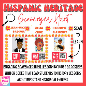 Preview of Hispanic Heritage Month - Scavenger Hunt Activity - Library Research - QR Codes