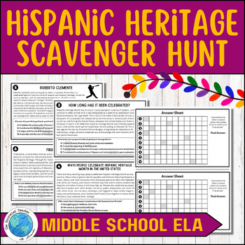 Preview of Hispanic Heritage Month Scavenger Hunt Activity for Middle School ELA