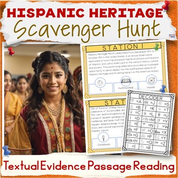 Preview of Hispanic Heritage Month Scavenger Hunt Latinx Reading Passages Gallery Walk 