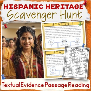 Preview of Hispanic Heritage Month Scavenger Hunt Latinx Reading Passages Gallery Walk