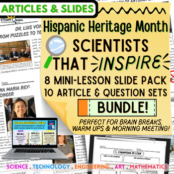 Preview of Hispanic Heritage Month Science STEM Collection: Lesson Slides Passages BUNDLE
