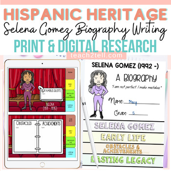 Preview of Hispanic Heritage Month Selena Gomez Biography Print & Digital Activity