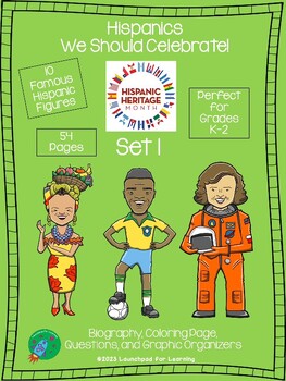 Preview of Hispanic Heritage Month Set 1 (Bio/Coloring Page, Questions, Graphic Organizers)