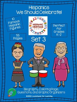 Preview of Hispanic Heritage Month Set 3 (Bio/Coloring Page, Questions, Graphic Organizers)