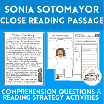 Preview of Hispanic Heritage Month Sonia Sotomayor Close Reading Passage and Activities