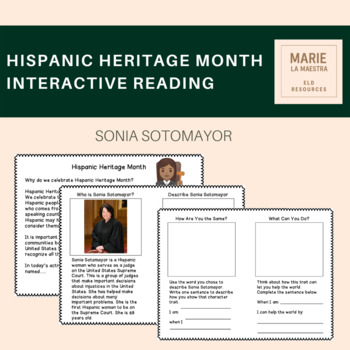 Preview of Hispanic Heritage Month Sonia Sotomayor Interactive Reading Activity