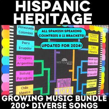 Preview of Hispanic Heritage Month Spanish Music Bracket BUNDLE of songs in Spanish Class