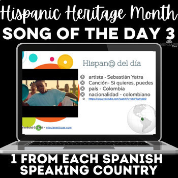 Preview of Hispanic Heritage Month Spanish Music Google Slides #3 - 1 from each country