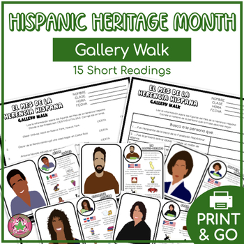 Preview of Hispanic Heritage Month Spanish Reading Comprehension Gallery Walk