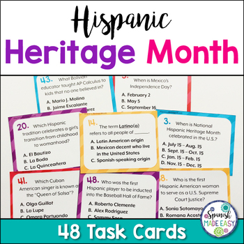 Preview of Hispanic Heritage Month Task Cards - Trivia Game