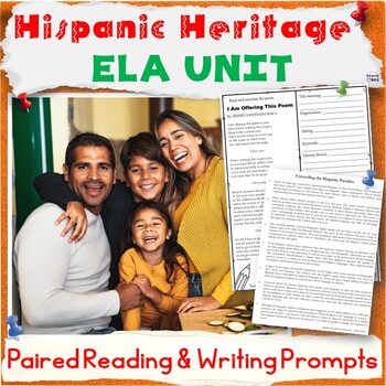 Preview of Hispanic Heritage Month Unit - Latinx ELA Paired Reading, Writing Prompts