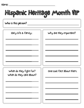 Preview of Hispanic Heritage Month VIP - Biography Worksheet