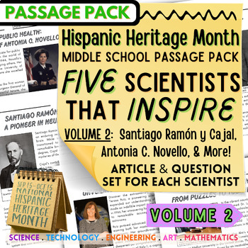 Preview of Hispanic Heritage Month Vol 2 Middle School Science 5 Scientists Articles HHM